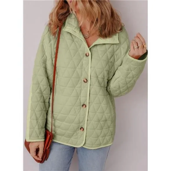 Women's Lightweight Diamond Quilted Jacket Casual Winter Open Front