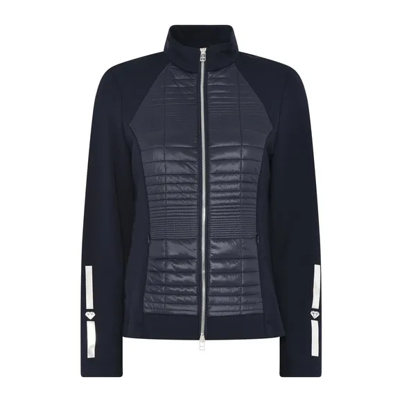 Women's Navy Athleisure Jacket Size 16 I'CONA Zip Up Zipper Quilted Stylish NWT