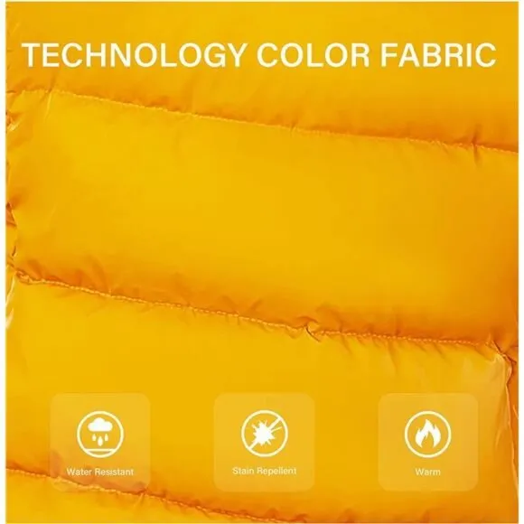 Women's Warm Quilted Bubble Padded Hood Coat with Faux Fur Collar, Yellow