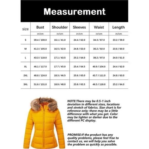 Women's Warm Quilted Bubble Padded Hood Coat with Faux Fur Collar, Yellow
