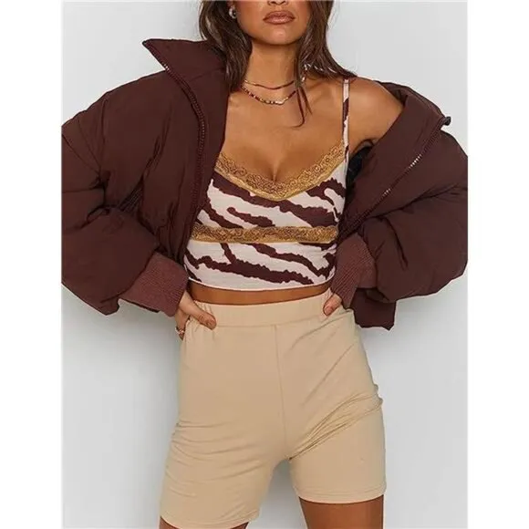 Women’s Winter Cropped Puffer Jacket Coat Short Warm Quilted Jacket