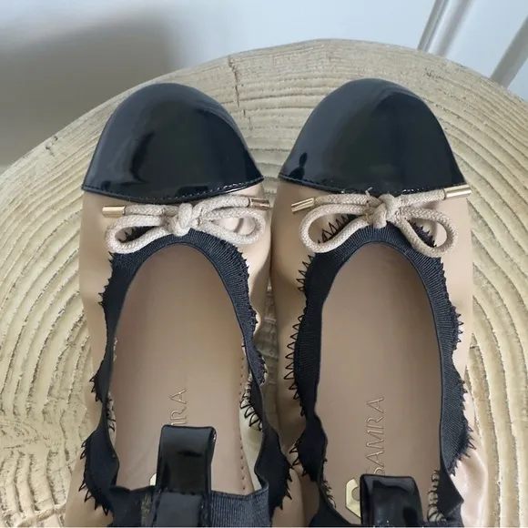 Yosi Samra Miss Samantha Nude &amp; Black Ballet Flat Girl's Size 3