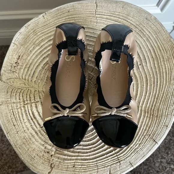Yosi Samra Miss Samantha Nude &amp; Black Ballet Flat Girl's Size 3
