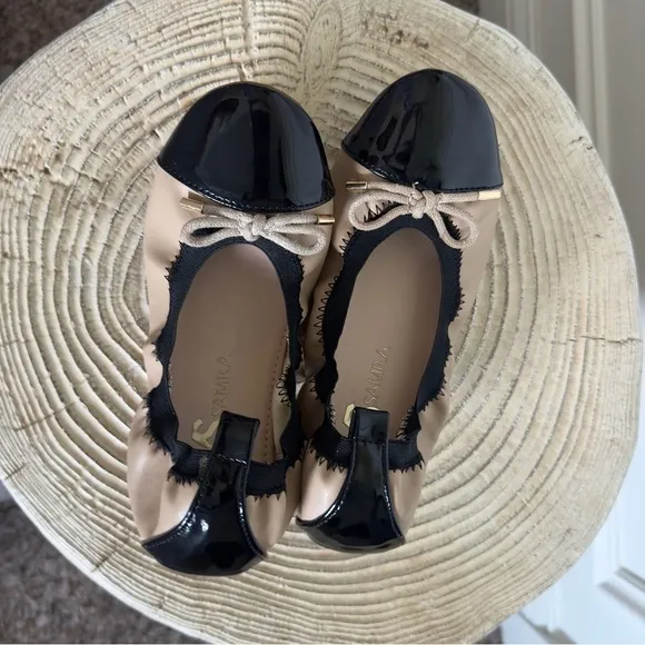 Yosi Samra Miss Samantha Nude &amp; Black Ballet Flat Girl's Size 3