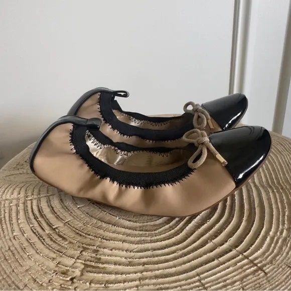 Yosi Samra Miss Samantha Nude &amp; Black Ballet Flat Girl's Size 3