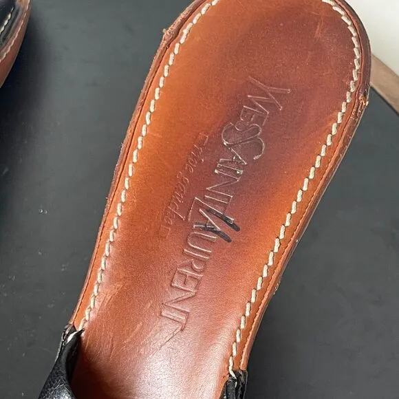 Yves Saint Laurent Womens Leather Open Toe Slides Black Size 40 / 9