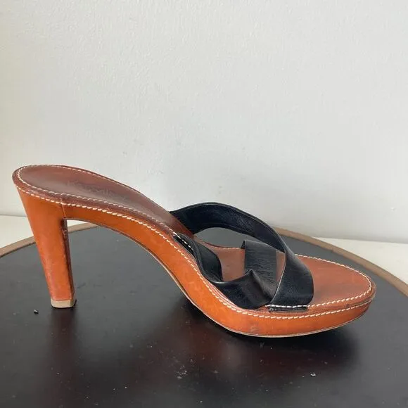 Yves Saint Laurent Womens Leather Open Toe Slides Black Size 40 / 9