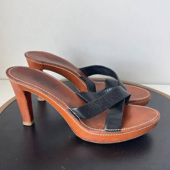 Yves Saint Laurent Womens Leather Open Toe Slides Black Size 40 / 9