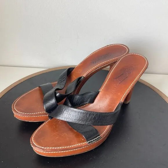 Yves Saint Laurent Womens Leather Open Toe Slides Black Size 40 / 9