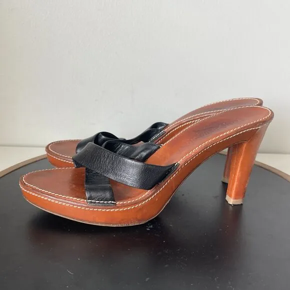 Yves Saint Laurent Womens Leather Open Toe Slides Black Size 40 / 9