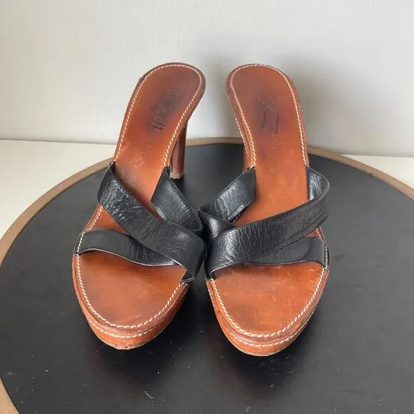 Yves Saint Laurent Womens Leather Open Toe Slides Black Size 40 / 9