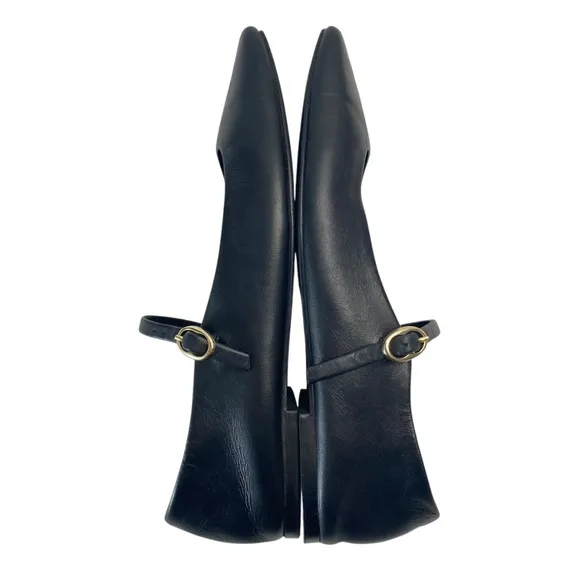 ZARA Ballet Flats with Adjustable Strap Square Vamp and Toes In Black Size 38