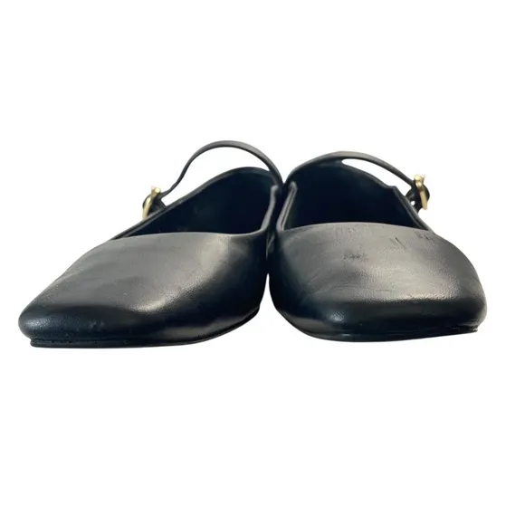 ZARA Ballet Flats with Adjustable Strap Square Vamp and Toes In Black Size 38