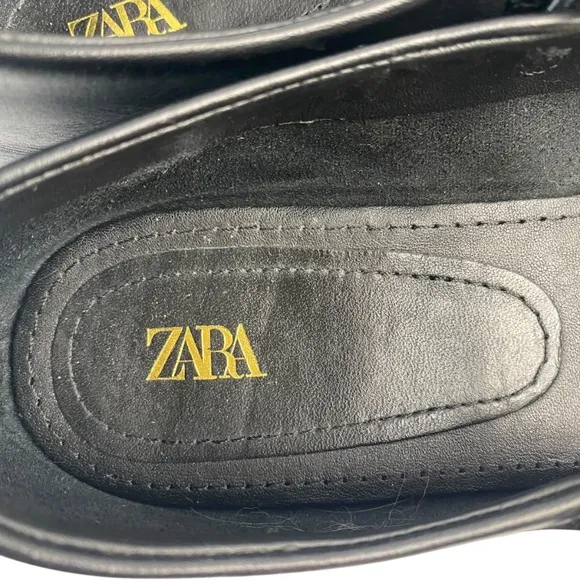 ZARA Ballet Flats with Adjustable Strap Square Vamp and Toes In Black Size 38