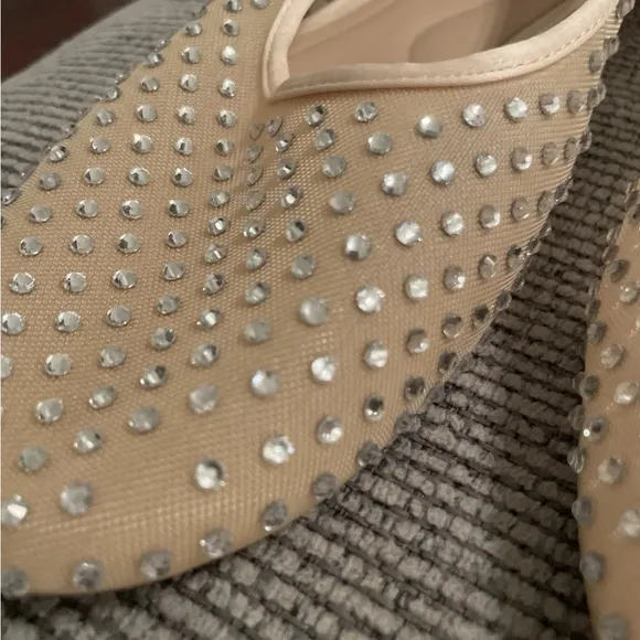 ZARA Beige Cream Nude Mesh Sheer Rhinestone Round Toe Ballet Flats SZ 39 8 Shoes