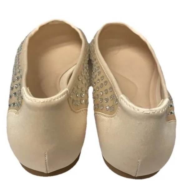 ZARA Beige Cream Nude Mesh Sheer Rhinestone Round Toe Ballet Flats SZ 39 8 Shoes