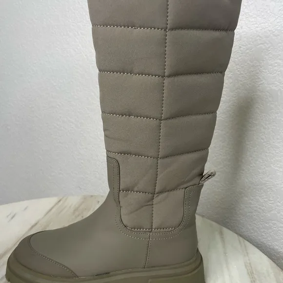 Zara boots girls quilted waterproof sz 1 EU 32 taupe rubber base 2007/830/030