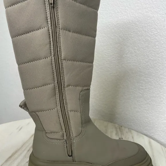 Zara boots girls quilted waterproof sz 1 EU 32 taupe rubber base 2007/830/030