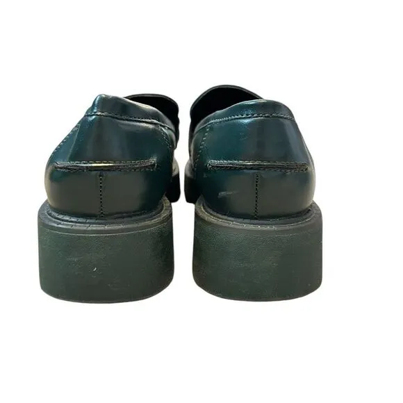 Zara Green Leather Chunky Sole Penny Loafers | Size 7.5/ 38
