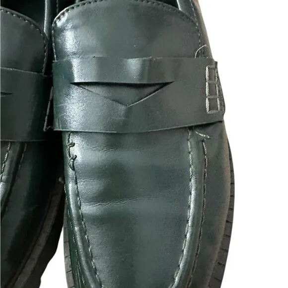 Zara Green Leather Chunky Sole Penny Loafers | Size 7.5/ 38