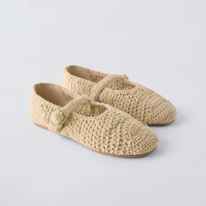 Zara kids crochet ballet flats off white NWT