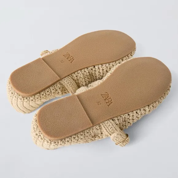 Zara kids crochet ballet flats off white NWT