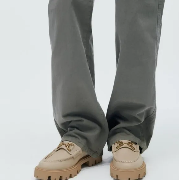 Zara Leather Buckle Lug Sole Loafers