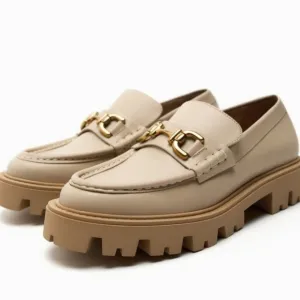 Zara Leather Buckle Lug Sole Loafers