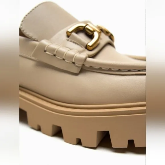 Zara Leather Buckle Lug Sole Loafers