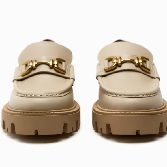Zara Leather Buckle Lug Sole Loafers