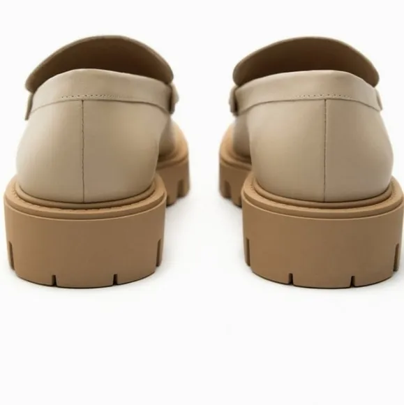 Zara Leather Buckle Lug Sole Loafers
