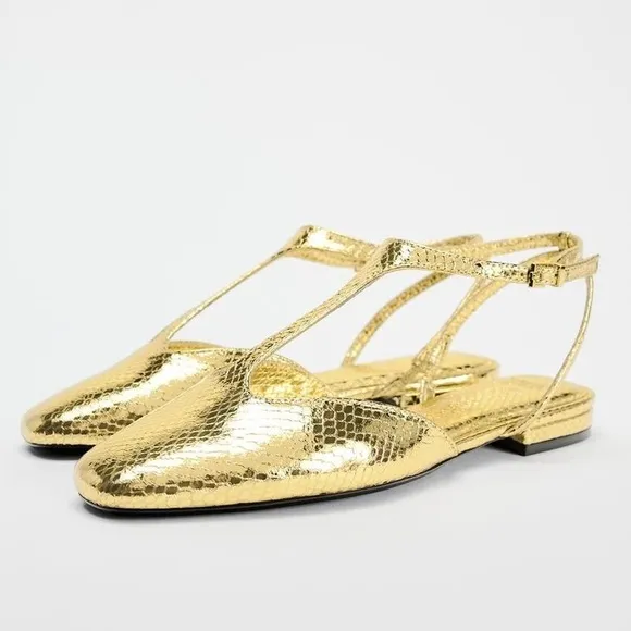 ZARA METALLIC GOLD FLATS