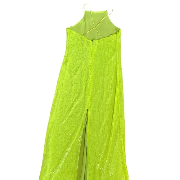 Zara | Neon Lime Green Sequin thin strap Maxi Long Dress NWOT