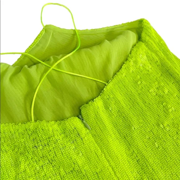 Zara | Neon Lime Green Sequin thin strap Maxi Long Dress NWOT