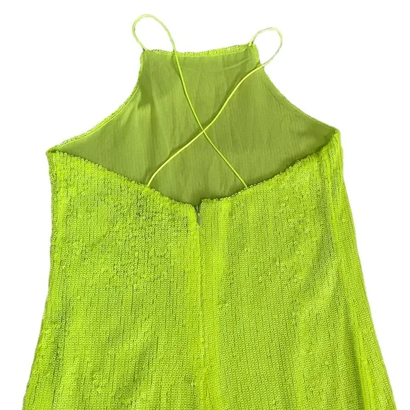 Zara | Neon Lime Green Sequin thin strap Maxi Long Dress NWOT