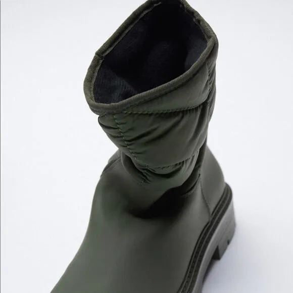 Zara Quilted Rubberized Low Heel ankle  Boots