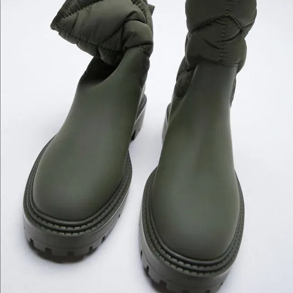 Zara Quilted Rubberized Low Heel ankle  Boots
