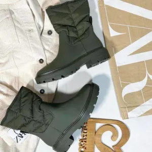Zara Quilted Rubberized Low Heel ankle  Boots
