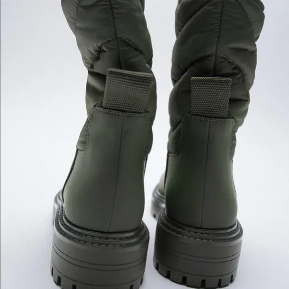 Zara Quilted Rubberized Low Heel ankle  Boots