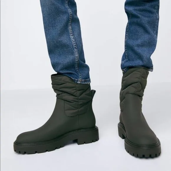 Zara Quilted Rubberized Low Heel ankle  Boots