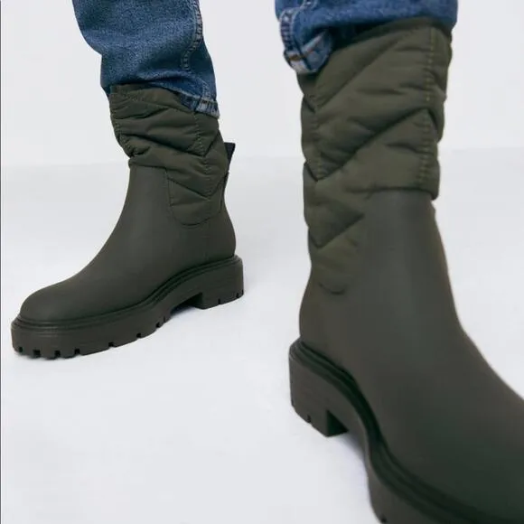 Zara Quilted Rubberized Low Heel ankle  Boots
