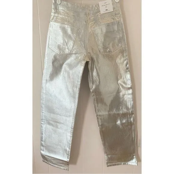 Zara Silver Coated Mid Rise Boyfriend Jeans Blogger's Favorite Size 6 NWT