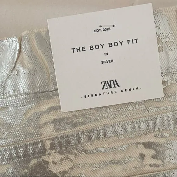 Zara Silver Coated Mid Rise Boyfriend Jeans Blogger's Favorite Size 6 NWT