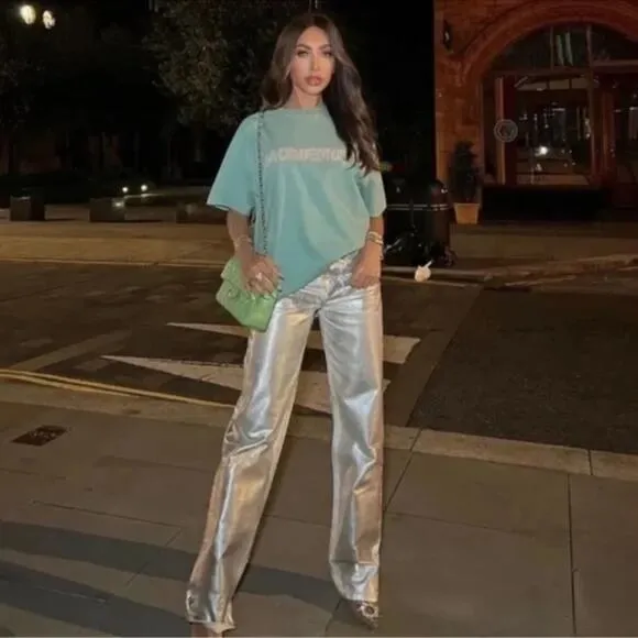 Zara Silver Coated Mid Rise Boyfriend Jeans Blogger's Favorite Size 6 NWT