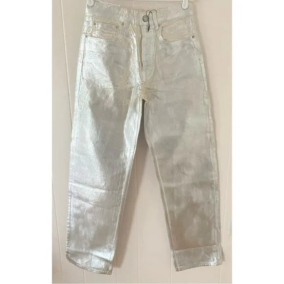 Zara Silver Coated Mid Rise Boyfriend Jeans Blogger's Favorite Size 6 NWT