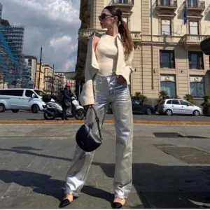 Zara Silver Coated Mid Rise Boyfriend Jeans Blogger's Favorite Size 6 NWT