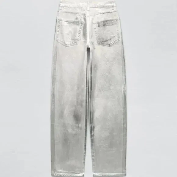 Zara Silver Coated Mid Rise Boyfriend Jeans Blogger's Favorite Size 6 NWT