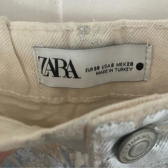 Zara Silver Coated Mid Rise Boyfriend Jeans Blogger's Favorite Size 6 NWT