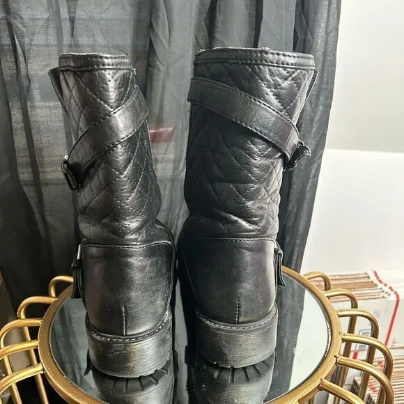 Zara Woman Quilted Leather Moto Boots