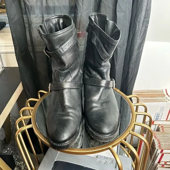 Zara Woman Quilted Leather Moto Boots